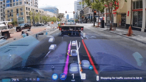 Tesla FSD navigating autonomously using only computer vision - no LiDAR.